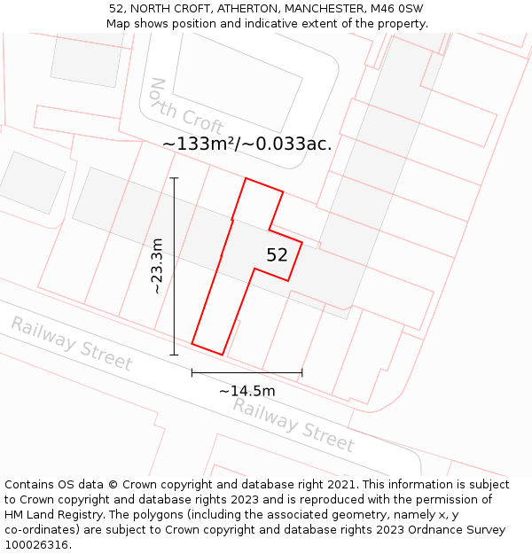 52, NORTH CROFT, ATHERTON, MANCHESTER, M46 0SW: Plot and title map