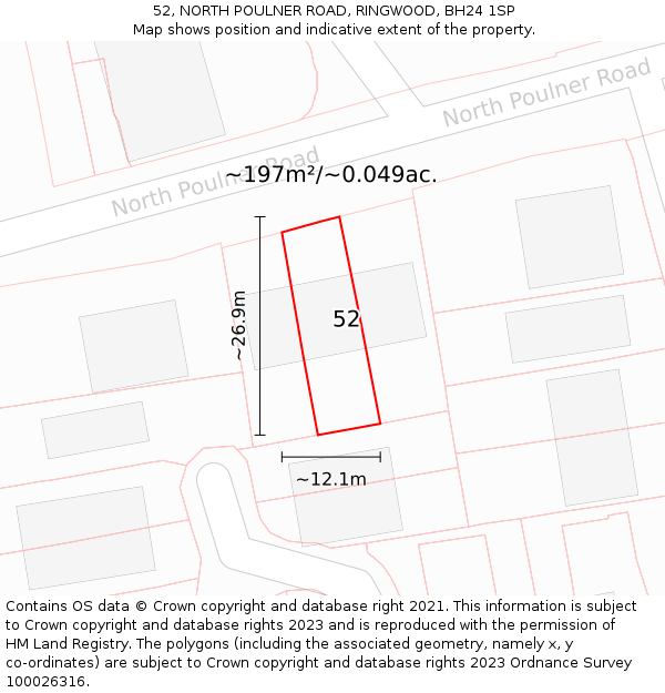 52, NORTH POULNER ROAD, RINGWOOD, BH24 1SP: Plot and title map