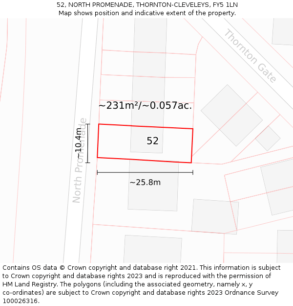 52, NORTH PROMENADE, THORNTON-CLEVELEYS, FY5 1LN: Plot and title map