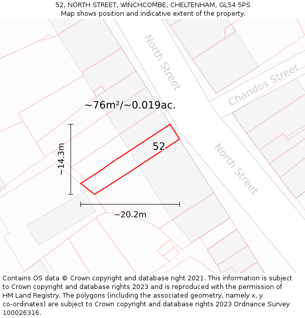 52, NORTH STREET, WINCHCOMBE, CHELTENHAM, GL54 5PS: Plot and title map