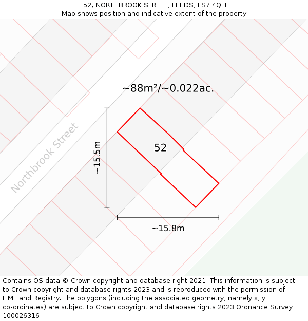 52, NORTHBROOK STREET, LEEDS, LS7 4QH: Plot and title map