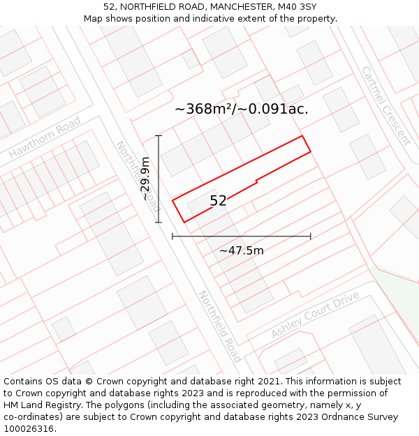 52, NORTHFIELD ROAD, MANCHESTER, M40 3SY: Plot and title map