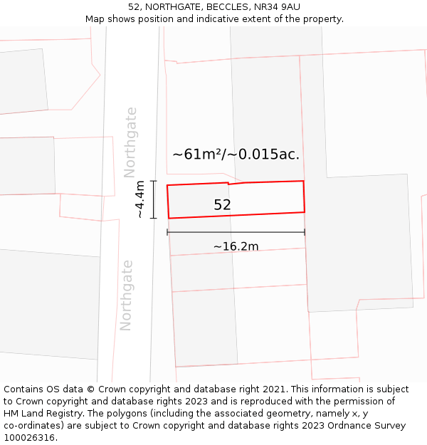 52, NORTHGATE, BECCLES, NR34 9AU: Plot and title map