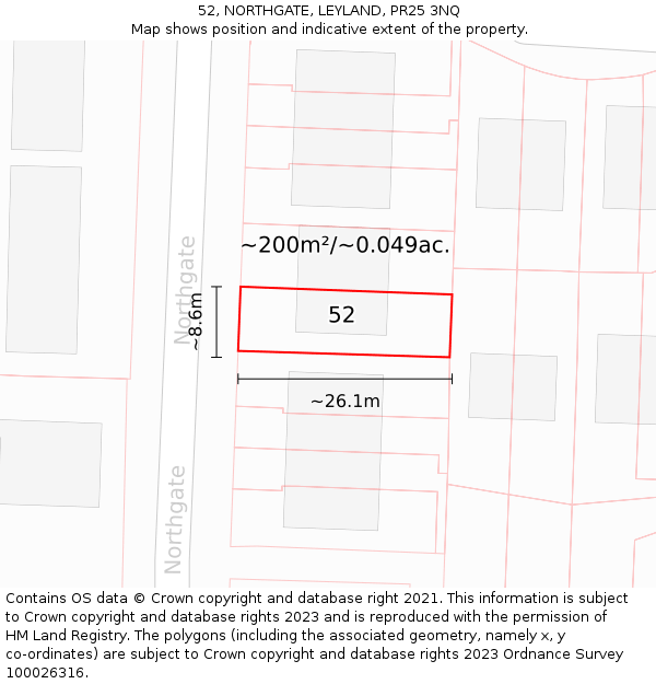 52, NORTHGATE, LEYLAND, PR25 3NQ: Plot and title map