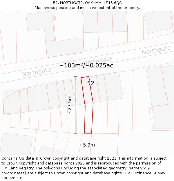 52, NORTHGATE, OAKHAM, LE15 6QS: Plot and title map