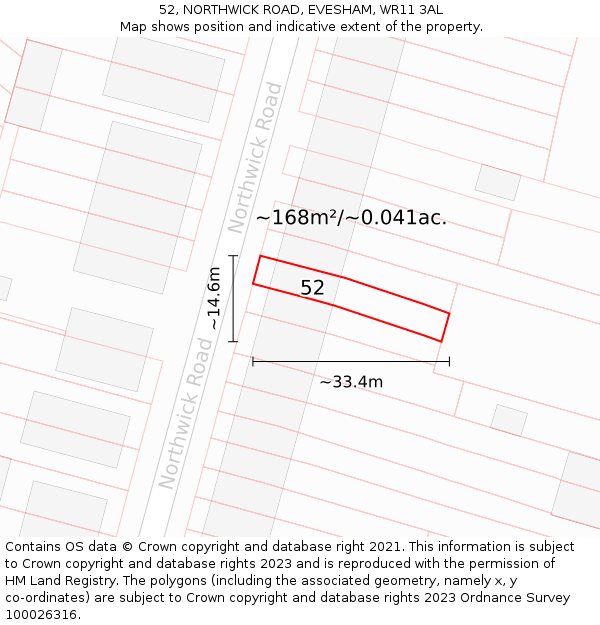 52, NORTHWICK ROAD, EVESHAM, WR11 3AL: Plot and title map