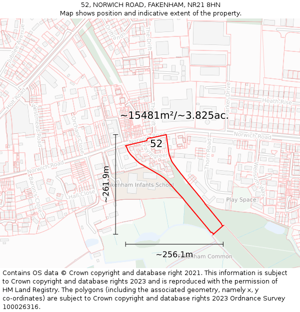 52, NORWICH ROAD, FAKENHAM, NR21 8HN: Plot and title map