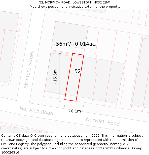 52, NORWICH ROAD, LOWESTOFT, NR32 2BW: Plot and title map