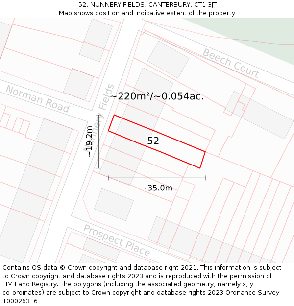 52, NUNNERY FIELDS, CANTERBURY, CT1 3JT: Plot and title map