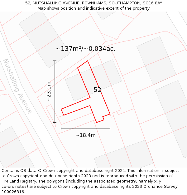 52, NUTSHALLING AVENUE, ROWNHAMS, SOUTHAMPTON, SO16 8AY: Plot and title map