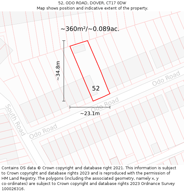 52, ODO ROAD, DOVER, CT17 0DW: Plot and title map