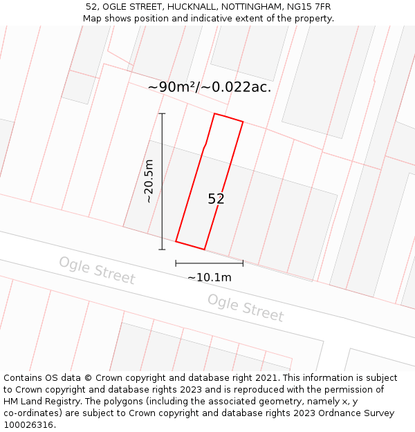 52, OGLE STREET, HUCKNALL, NOTTINGHAM, NG15 7FR: Plot and title map