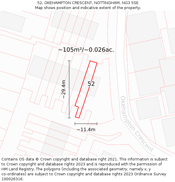 52, OKEHAMPTON CRESCENT, NOTTINGHAM, NG3 5SE: Plot and title map