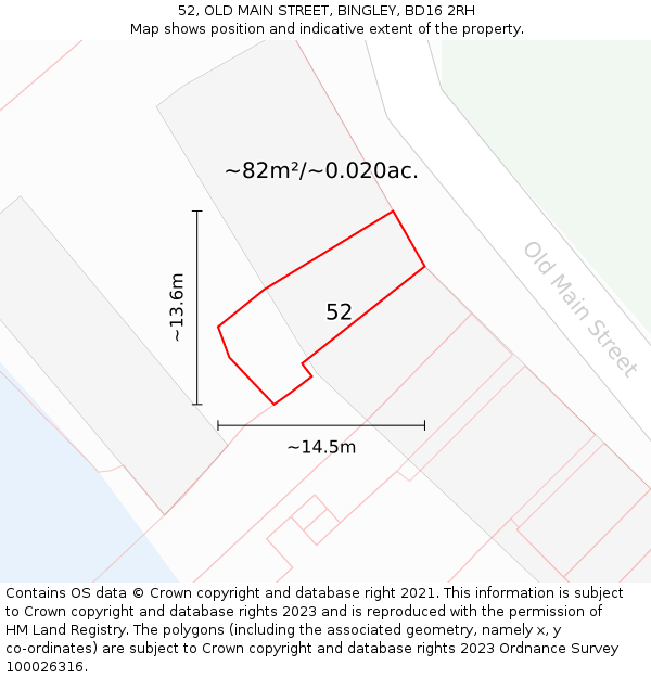 52, OLD MAIN STREET, BINGLEY, BD16 2RH: Plot and title map