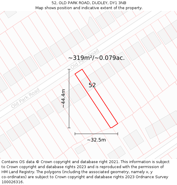 52, OLD PARK ROAD, DUDLEY, DY1 3NB: Plot and title map