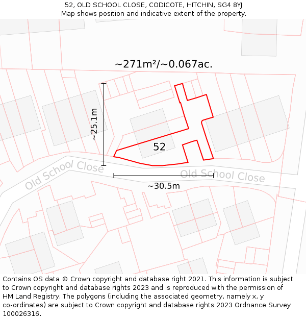 52, OLD SCHOOL CLOSE, CODICOTE, HITCHIN, SG4 8YJ: Plot and title map
