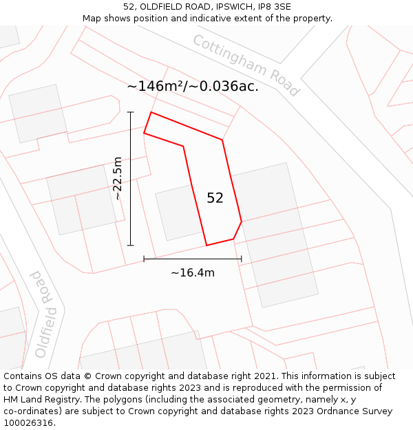 52, OLDFIELD ROAD, IPSWICH, IP8 3SE: Plot and title map