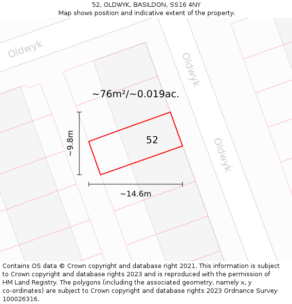 52, OLDWYK, BASILDON, SS16 4NY: Plot and title map