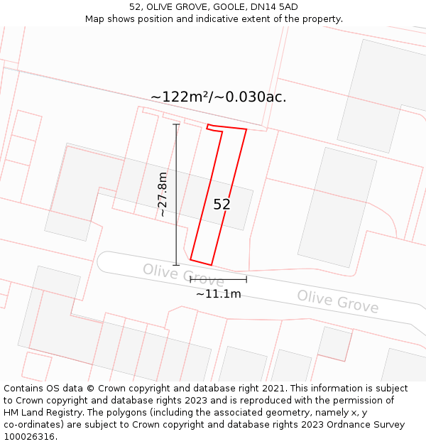 52, OLIVE GROVE, GOOLE, DN14 5AD: Plot and title map