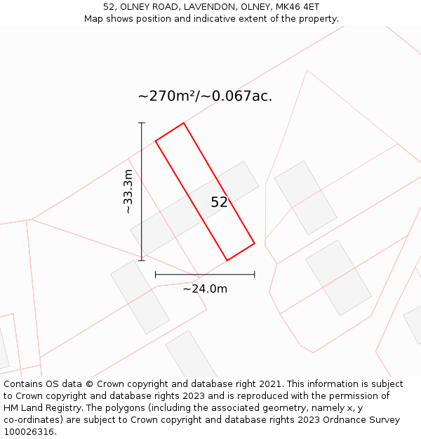 52, OLNEY ROAD, LAVENDON, OLNEY, MK46 4ET: Plot and title map