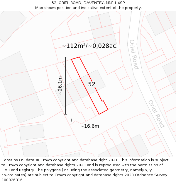 52, ORIEL ROAD, DAVENTRY, NN11 4SP: Plot and title map