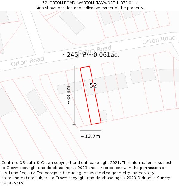 52, ORTON ROAD, WARTON, TAMWORTH, B79 0HU: Plot and title map