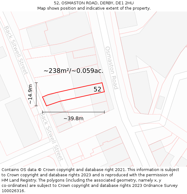 52, OSMASTON ROAD, DERBY, DE1 2HU: Plot and title map