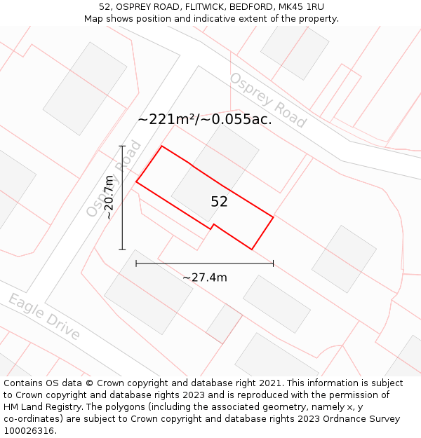 52, OSPREY ROAD, FLITWICK, BEDFORD, MK45 1RU: Plot and title map