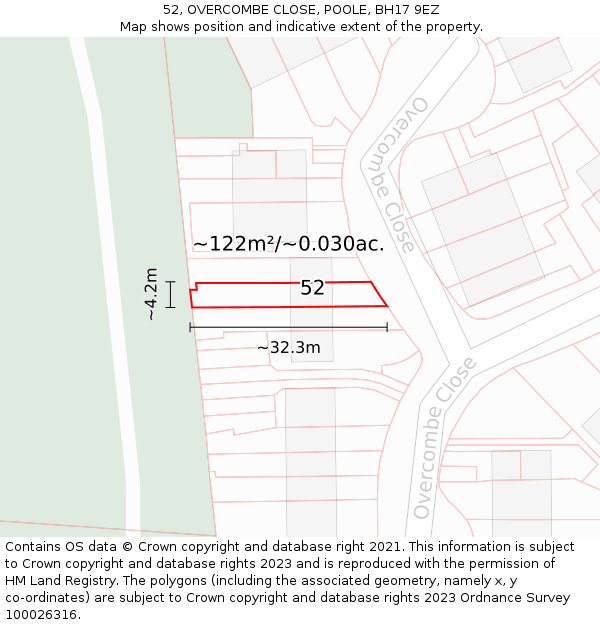 52, OVERCOMBE CLOSE, POOLE, BH17 9EZ: Plot and title map