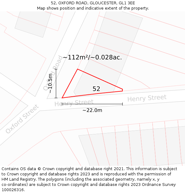 52, OXFORD ROAD, GLOUCESTER, GL1 3EE: Plot and title map