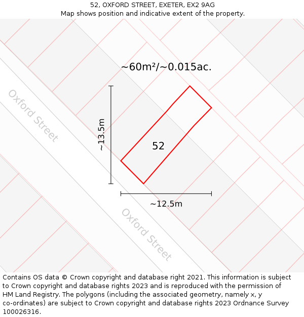 52, OXFORD STREET, EXETER, EX2 9AG: Plot and title map