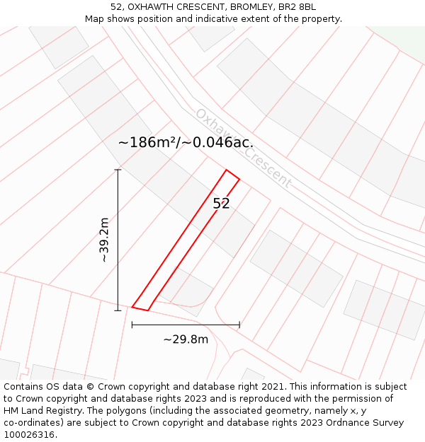 52, OXHAWTH CRESCENT, BROMLEY, BR2 8BL: Plot and title map