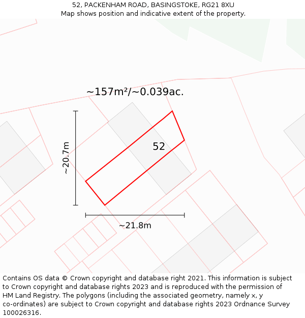 52, PACKENHAM ROAD, BASINGSTOKE, RG21 8XU: Plot and title map