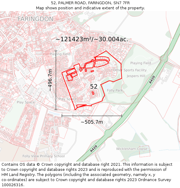 52, PALMER ROAD, FARINGDON, SN7 7FR: Plot and title map