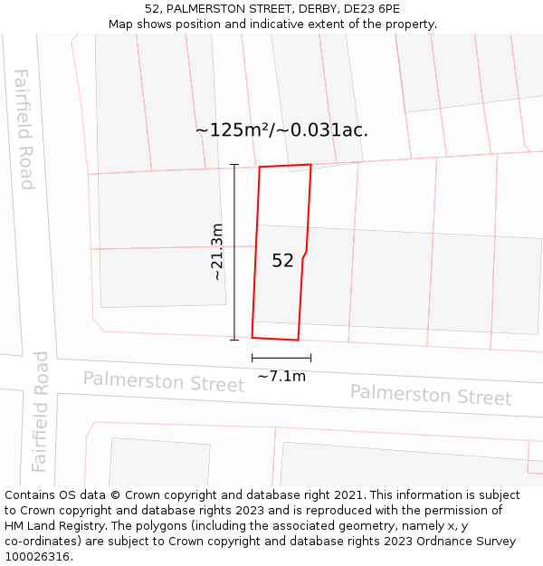 52, PALMERSTON STREET, DERBY, DE23 6PE: Plot and title map