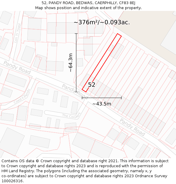 52, PANDY ROAD, BEDWAS, CAERPHILLY, CF83 8EJ: Plot and title map
