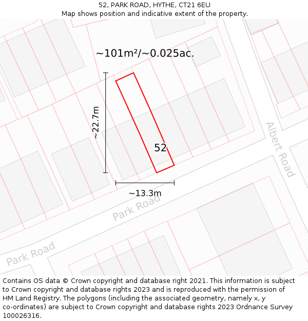 52, PARK ROAD, HYTHE, CT21 6EU: Plot and title map