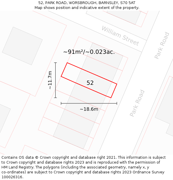 52, PARK ROAD, WORSBROUGH, BARNSLEY, S70 5AT: Plot and title map