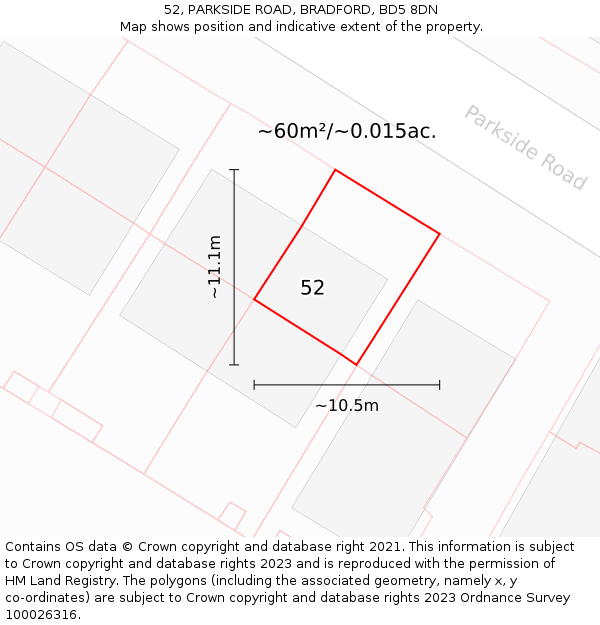 52, PARKSIDE ROAD, BRADFORD, BD5 8DN: Plot and title map