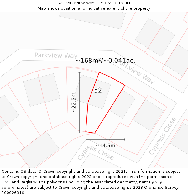 52, PARKVIEW WAY, EPSOM, KT19 8FF: Plot and title map