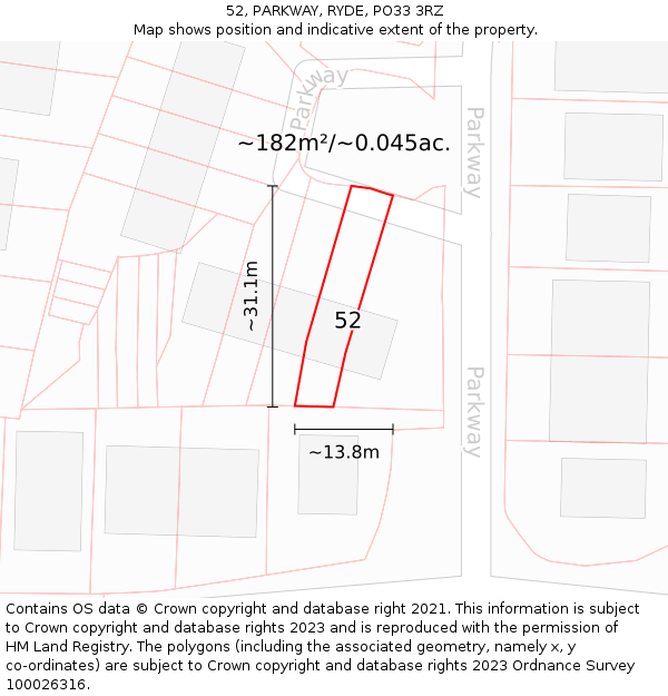 52, PARKWAY, RYDE, PO33 3RZ: Plot and title map