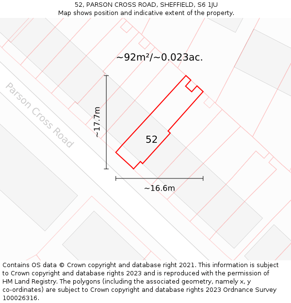 52, PARSON CROSS ROAD, SHEFFIELD, S6 1JU: Plot and title map