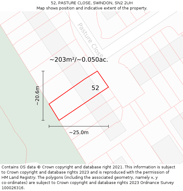 52, PASTURE CLOSE, SWINDON, SN2 2UH: Plot and title map