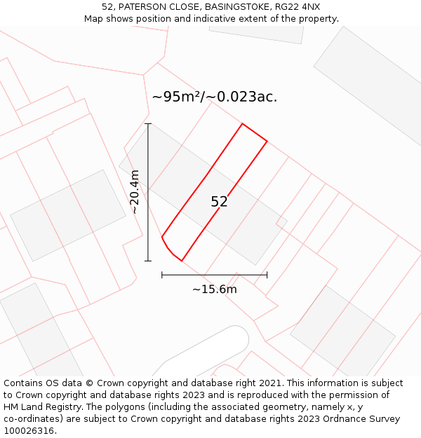 52, PATERSON CLOSE, BASINGSTOKE, RG22 4NX: Plot and title map