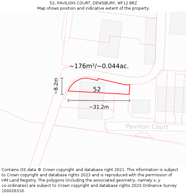 52, PAVILION COURT, DEWSBURY, WF12 8RZ: Plot and title map