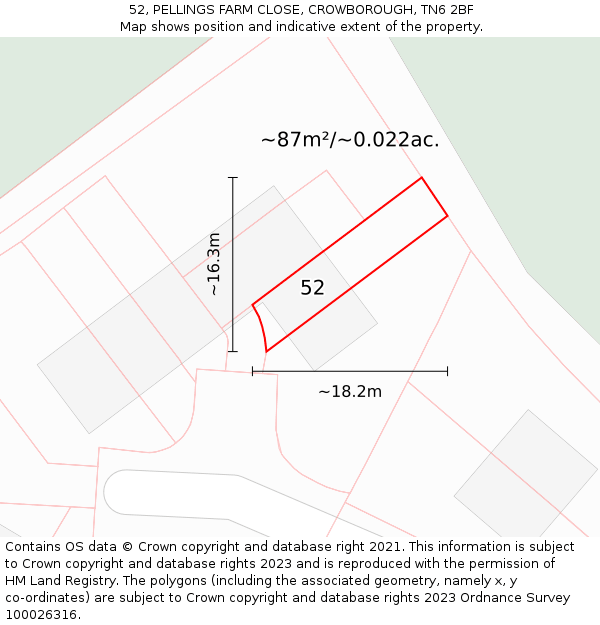 52, PELLINGS FARM CLOSE, CROWBOROUGH, TN6 2BF: Plot and title map