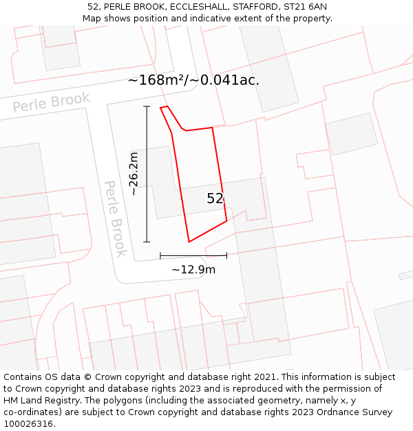 52, PERLE BROOK, ECCLESHALL, STAFFORD, ST21 6AN: Plot and title map