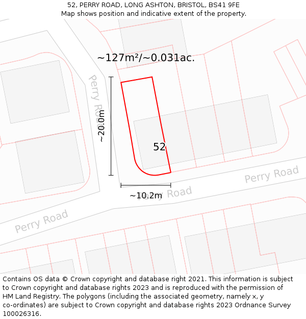 52, PERRY ROAD, LONG ASHTON, BRISTOL, BS41 9FE: Plot and title map