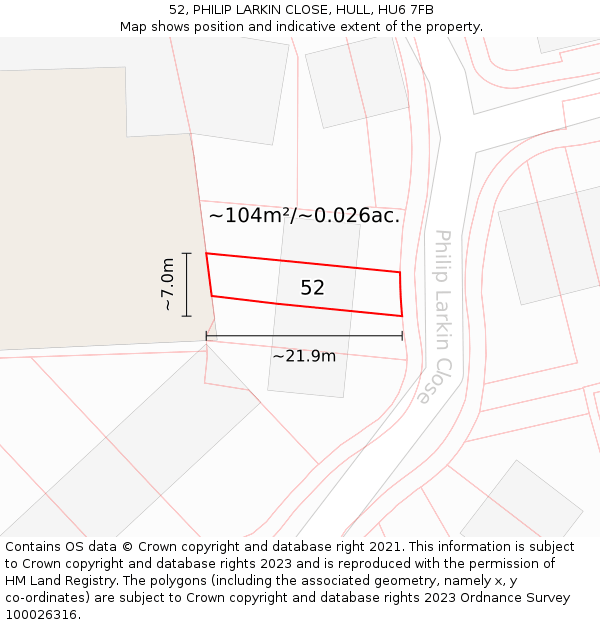 52, PHILIP LARKIN CLOSE, HULL, HU6 7FB: Plot and title map