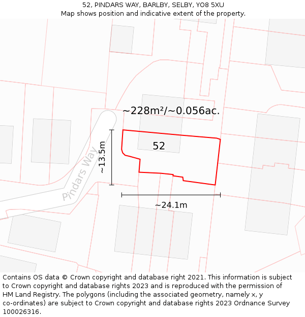 52, PINDARS WAY, BARLBY, SELBY, YO8 5XU: Plot and title map